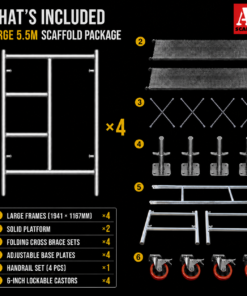 Alternative view of 5.5m Mobile Scaffold Tower Large – Standard Platform