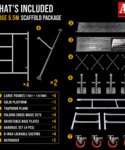 5.5m mobile scaffold large with outriggers and trapdoor