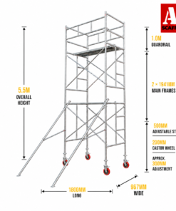5.5m scaffold with outriggers medium trapdoor mobile scaffold