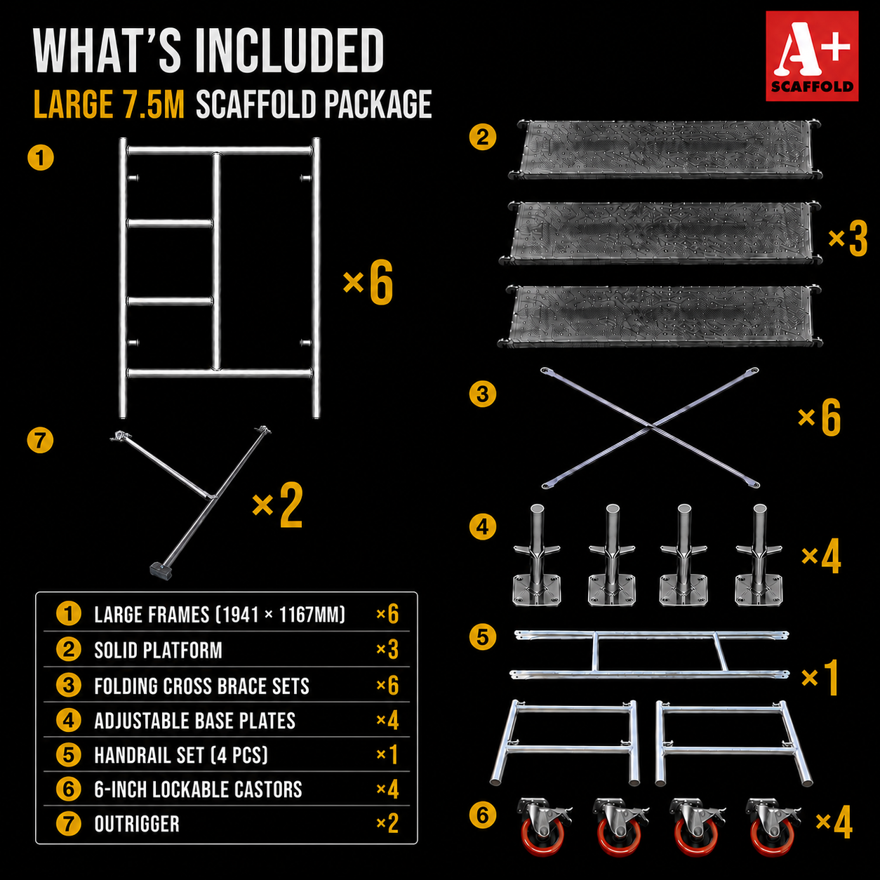 7.5m mobile scaffold with outriggers large steel scaffold
