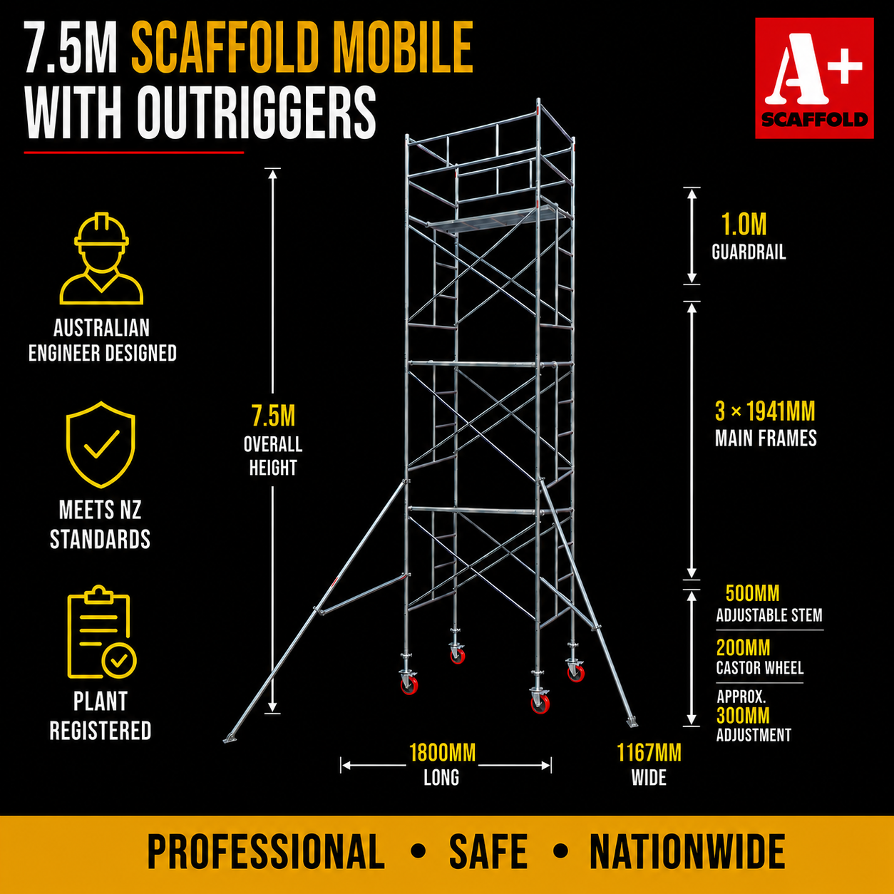 7.5m mobile scaffold with outriggers large steel scaffold