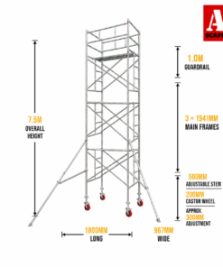 7.5m scaffold with outriggers medium trapdoor mobile scaffold