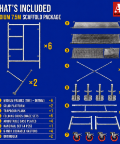 7.5m Mobile Scaffold Medium with Outriggers (Trapdoor) - Image 2